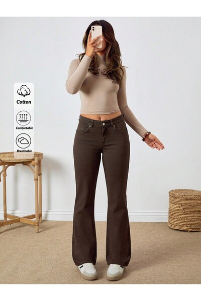 connemara Women's High Waist Lycra Bitter Brown Half Spanish Leg Jeans