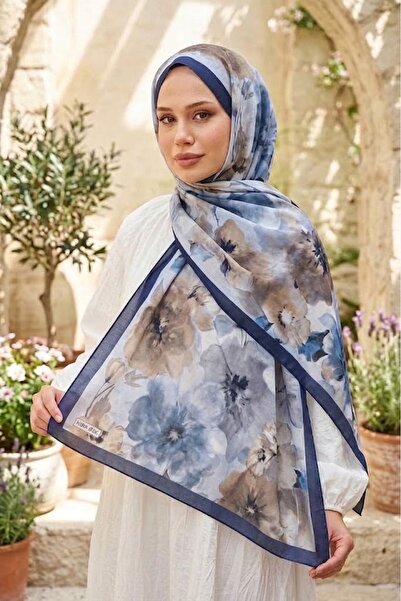 Generic Brand Mira Silk Patterned Cotton Soft Shawl Mena Series (Navy Blue Vi...