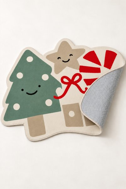 Monnhein Christmas Tree Star and Cane Shaped Non-Slip Bath Mat 50X80 cm