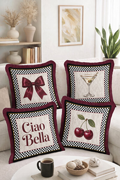 Home Ciao Bella Lettered Bow, Cocktail Glass and Cherry Pattern 4-Piece Fring...