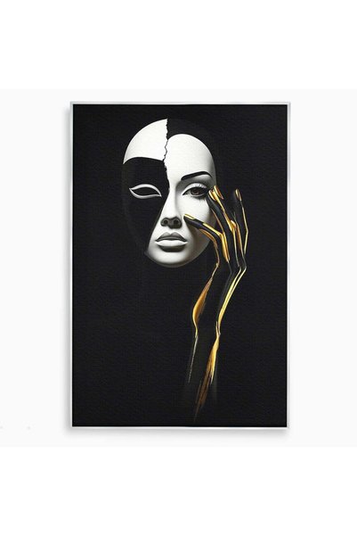 Luxcanva Tablou Canvas Masca Dualitatii 40x60 cm cu Rama Argintiu Chip Portre...