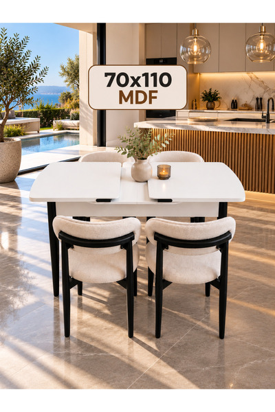 DEREN HOME Calve Serisi MDF 70x110 Açılabilir Masa 4 Adet Silinebilir Sandaly...