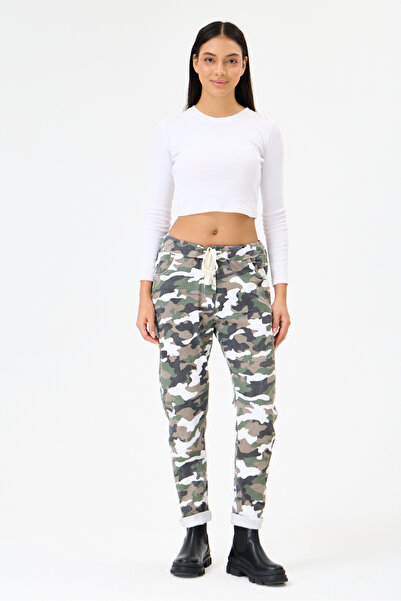della moor Women's White Italian Waist-Tie Washable Lycra Camouflage Trousers...