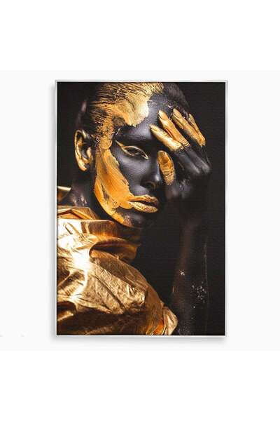 Luxcanva Tablou Canvas Portret Aurit 40x60 cm cu Rama Argintiu Fotomodel Arta...