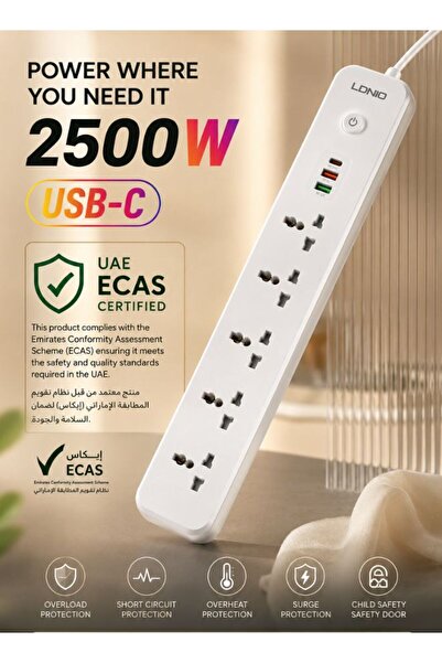 LDNIO Universal Power Extension strip with 5 Outlet and 38W usb and 20W type ...