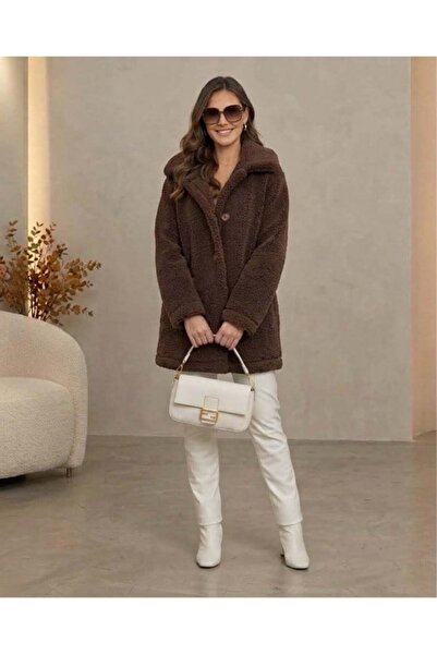 Aymood Women's long sleeve collared wellsoft coat with front button closure