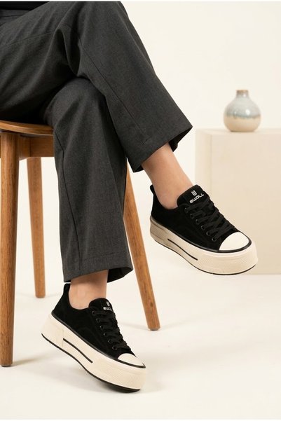 MERVESTORE Women's Suede Platform Sole Sneaker Contrast Toe Lace-Up Comfortab...