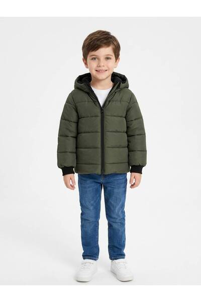 Merdia Kids Palton pentru băieți, cu dungi largi, căptușit cu blană, rezisten...