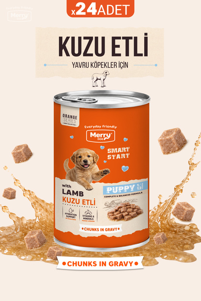 Yavru Köpekler İçin Kuzulu Parça Etli Konserve Yaş Köpek Maması 400 g - 24 ADET