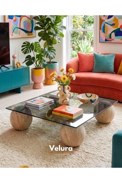 Velura Home & Living Küre Orta Sehpa - Aytaşı Mermer - Kare Füme