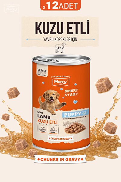 Yavru Köpekler İçin Kuzulu Parça Etli Konserve Yaş Köpek Maması 400 g - 12 ADET