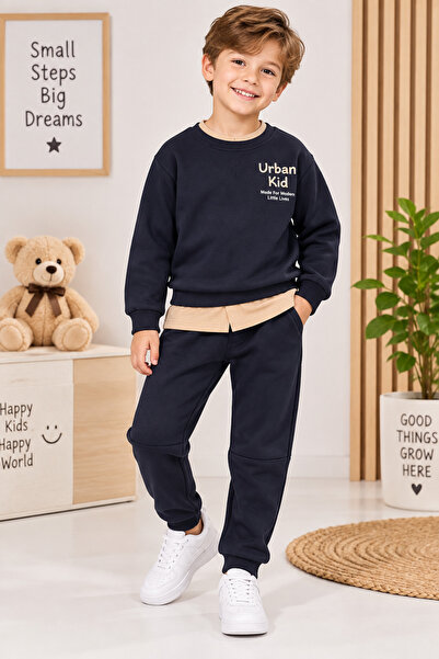 Uğur bebe Set de trening negru pentru băieți, cu 3 fire, gros, din 2 piese – ...