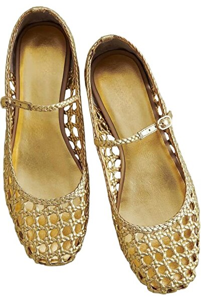 GENERAL Woven Mesh Ballet Flats for Women Square Toe Mary Jane Flats Buckle S...