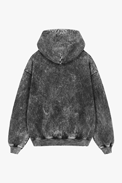 Sekizbiraltı Life Is Too Short Baskılı Yıkamalı Siyah Oversize Unisex Hoodie