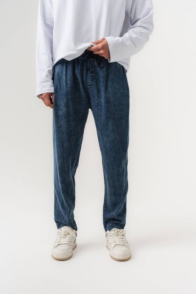 go gang own Denimflex Washed Jogger Men's Trousers with Elastic Waist and Laces
