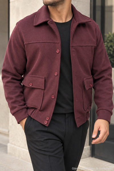 1434 Polo State Erkek Regular Fit Kaşe Dokulu Düğmeli Ceket - Bordo