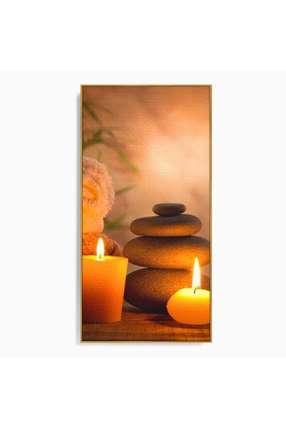 Luxcanva Tablou Canvas Pietre Zen Si Lumanari 50x100 cm cu Rama Auriu Relaxar...