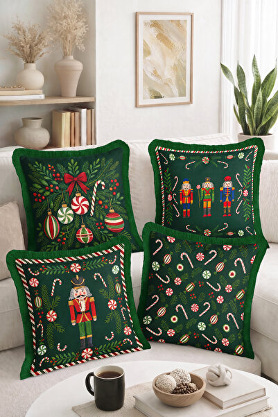 Home Red and Green Christmas Candy, Lead Soldier and Pine Branch Patterned 4-...