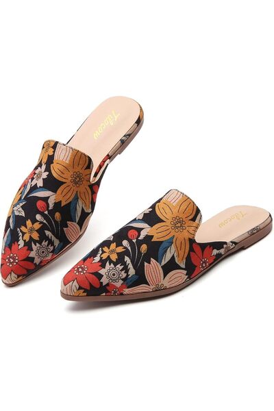 GENERAL Tliocow Mules for Women Flats Slip On Backless Flat Mule Pointed Toe ...