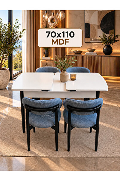 DEREN HOME Calve Serisi MDF 70x110 Açılabilir Masa 4 Adet Silinebilir Sandaly...