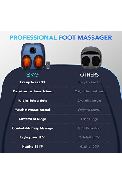 SKG Foot Massager with Heat and Remote, Upgrade Electric Feet Massager for Plantar Fasciitis Pain Relief, 3 Levels Compression Massage for Neuropathy Plantar Fasciitis, Up to Size 13 Home Office Use