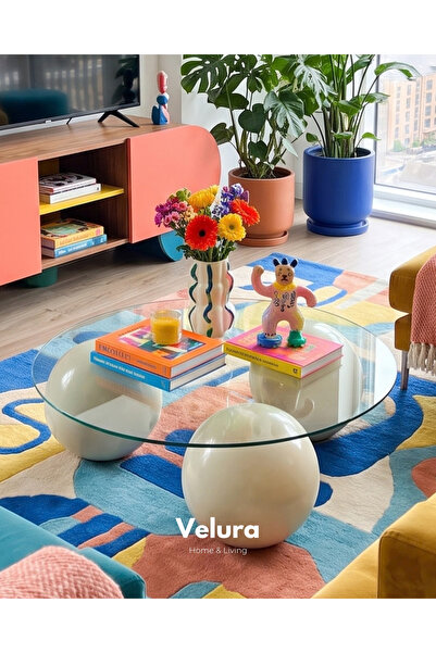 Velura Home & Living Küre Orta Sehpa - Krem - Yuvarlak Şeffaf