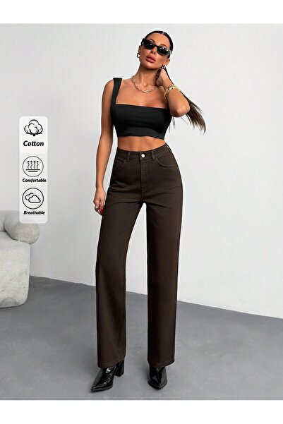 connemara Women's High Waist Lycra Bitter Brown Straight Leg Jean Trousers