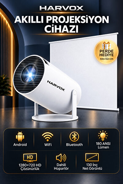 HARVOX HY300 Pro+ Projeksiyon Cihazı Taşınabilir Android Sistemli Wifi HDMI U...