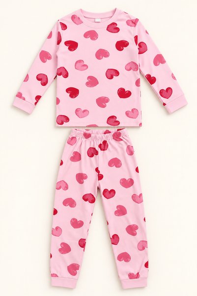 Beniizle Kız Çocuk Kalp Desenli Pijama Takımı