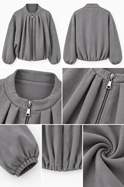 nazzain Pile Detailed Zippered Bomber Jacket