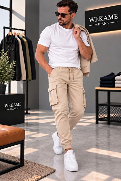 WKM Ανδρικό παντελόνι Gabardin Slim Fit Elastic Cargo