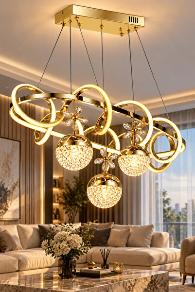 Ulucam Aydınlatma Gold 3 Renk LED Avize Modern Yemek Masası Model Modern Deko...