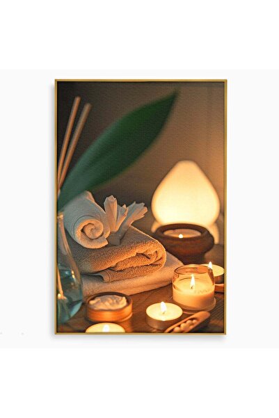 Luxcanva Tablou Canvas Relaxare Spa 40x60 cm cu Rama Auriu Salon Lumanari Rel...