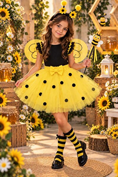 SUNEH Halloween Pompom and Bow Detailed Girls' Fluffy Tutu Skirt