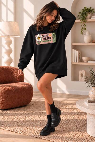 stylingpark Yeni Sezon Trend Model Baskılı Oversize Sweatshirt Elbise