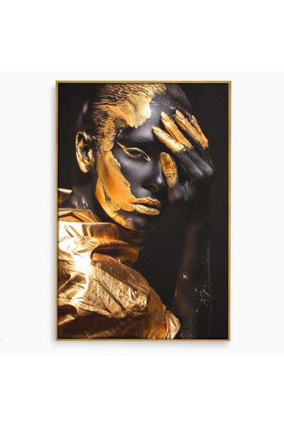 Luxcanva Tablou Canvas Portret Aurit 40x60 cm cu Rama Auriu Fotomodel Arta Co...