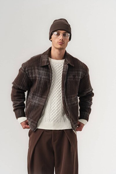 go gang own Checkwool Ekose Desenli Fermuarlı Yünlü Kaşe Erkek Mont