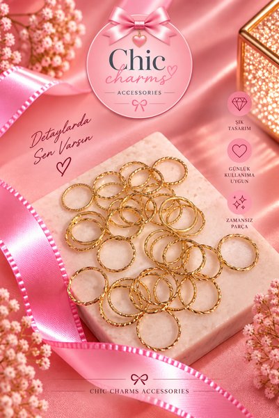 SELÇUK Chic Charms Gold Twisted Textured Thin Ring – Single
