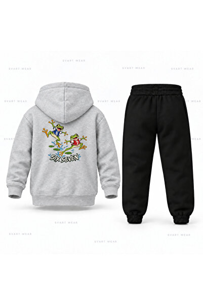 SVART WEAR طقم بدلة رياضية للأطفال مطبوع عليه Six Seven 67 Frog Jumping
