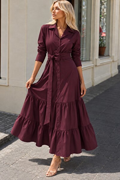 moda wanilia قميص نسائي بأكمام طويلة وياقة وأزرار أمامية وحزام عند الخصر وتنو...