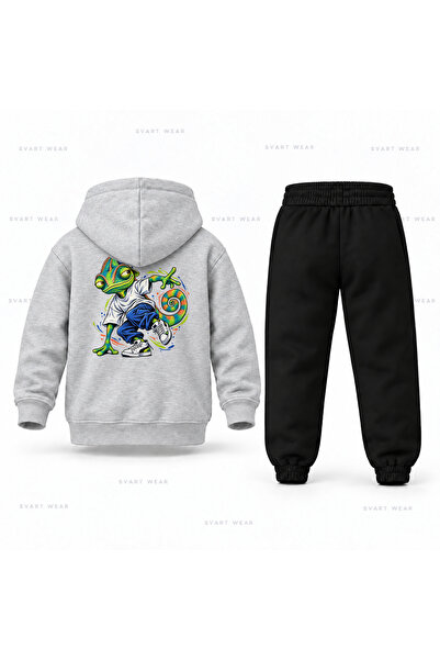 SVART WEAR Six Seven 67 Παιδικό Σετ Φόρμας με Κουκούλα με Σχέδιο Χαμαιλέοντα