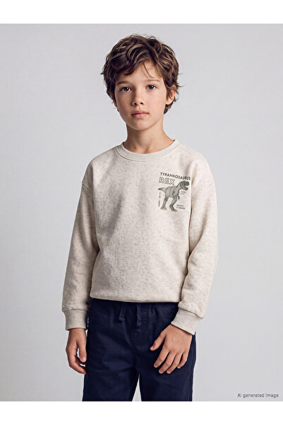 LC Waikiki Vizyon New Season White Printed Boys' Sweatshirt