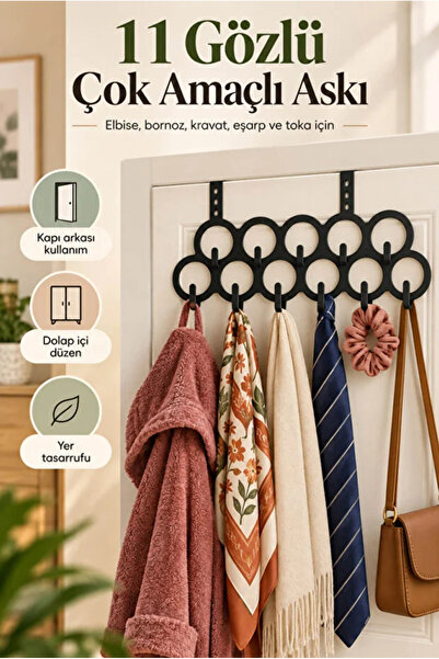 AYGÖREN HOME 11 Gözlü Çok Amaçlı Askı Kapı Arkası Dolap İçi Elbise Kravat Eşa...