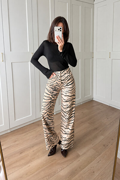 My Blog Beige Tiger Gabardine Trousers - 1233