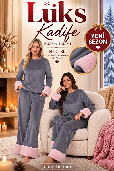 Jenny Daphne Women's Velvet Pajama Set with Plush Detail, Long Sleeve, Winter...
