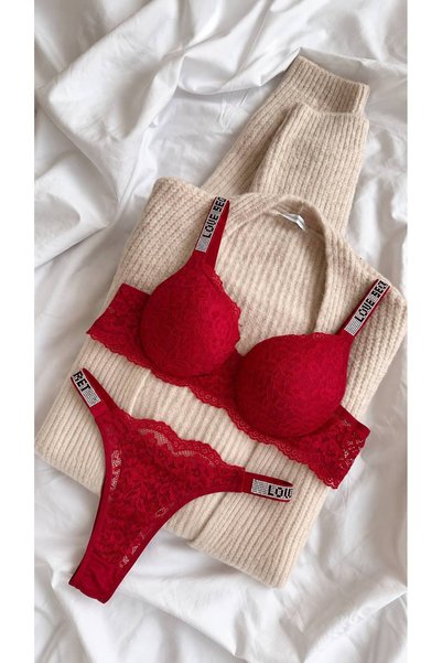 LACY DAY KIRMIZI OMUZ ASKI TAŞLI İÇ ÇAMAŞIRI TAKIMI