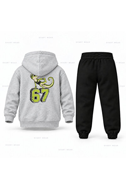 SVART WEAR Set de trening cu glugă pentru copii Six Seven 67 cu imprimeu șopârlă