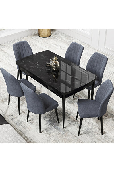 Modella Concept Set Masa Extensibila Neagra cu 6 scaune Eva Modella Gri