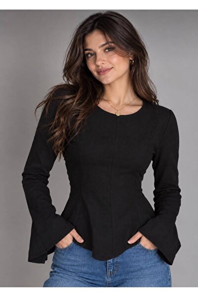 Gülmude Round Neck, Waist-Tied Linen Blouse (Seasonal, Suitable for 45-65 kg)
