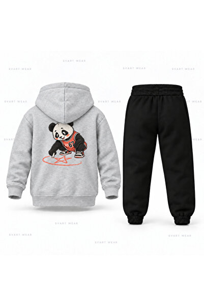 SVART WEAR Six Seven 67 Panda Karalama Παιδικό Σετ Φόρμας με Κουκούλα και Στάμπα